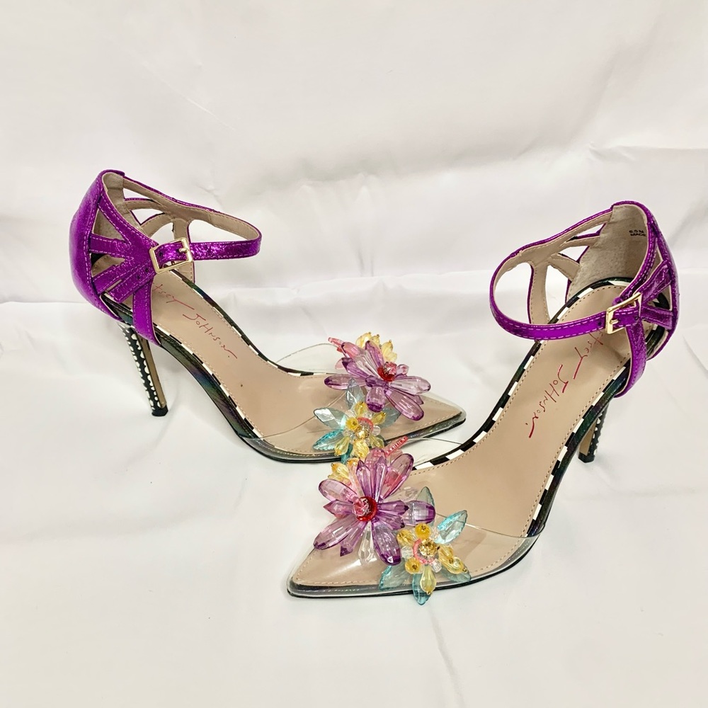 Betsy Johnson heel, 4 inch, ankle strap, electric puple, multi color size 6
